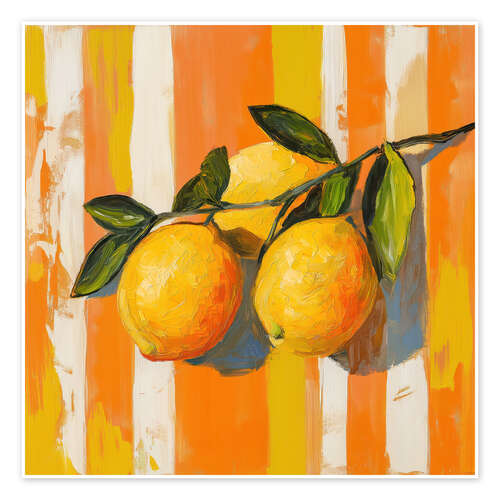 Póster Lemons on Striped Orange Background