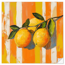 Sticker mural Lemons on Striped Orange Background - Gina Kelly