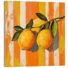 Obraz na drewnie Lemons on Striped Orange Background - Gina Kelly