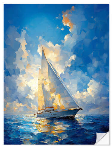 Selvklebende plakat White sailboat on azure sea
