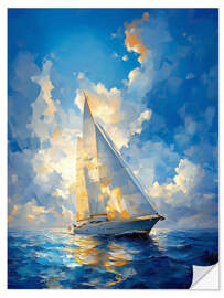 Selvklebende plakat White sailboat on azure sea
