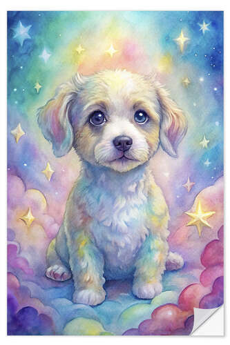 Selvklebende plakat Puppy in the fantasy world