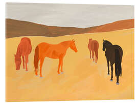 Tableau en verre acrylique Horses in the Golden Field - ThingDesign