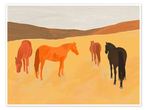 Poster Horses in the Golden Field