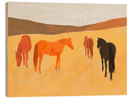 Obraz na drewnie Horses in the Golden Field