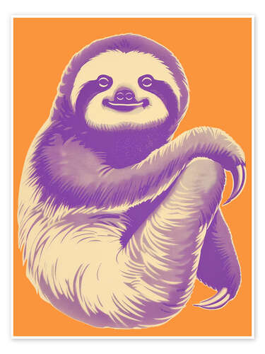 Póster Funny sloth in purple and orange