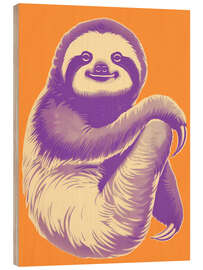 Wood print Funny sloth in purple and orange - Frank Daske