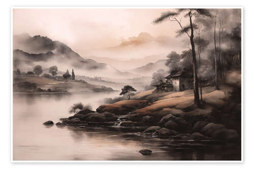 Poster Mountain idyll in the fog