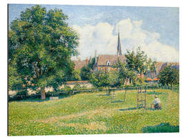 Stampa su alluminio The House of the Deaf Woman and the Belfry at Eragny - Camille Pissarro