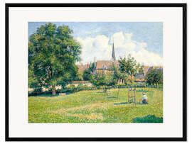 Gerahmter Kunstdruck Das Haus der gehörlosen Frau und der Glockenturm in Eragny - Camille Pissarro
