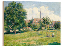 Wood print The House of the Deaf Woman and the Belfry at Eragny - Camille Pissarro