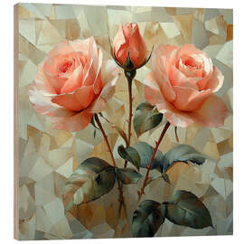 Tableau en bois Bouquet of delicate roses - Maria Tuzhilkina