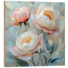 Wood print Delicate pink peonies - Maria Tuzhilkina