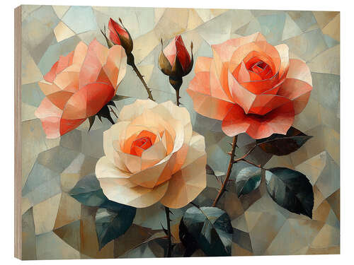 Quadro de madeira Bouquet of tea roses