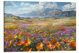 Cuadro de aluminio Blooming Valley, Colorful Wildflower Field with Mountain View - Dani Jay Designs