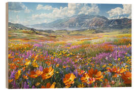 Wood print Blooming Valley, Colorful Wildflower Field with Mountain View - Dani Jay Designs