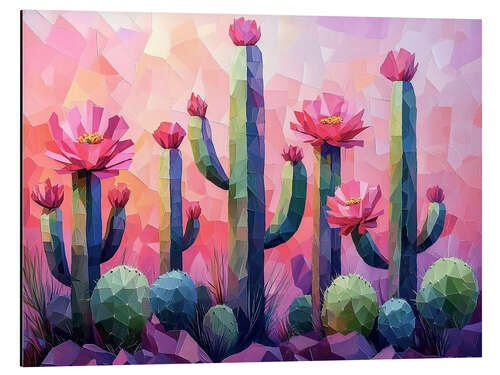 Aluminium print Flowering cacti on a pink background
