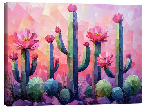Tableau sur toile Flowering cacti on a pink background