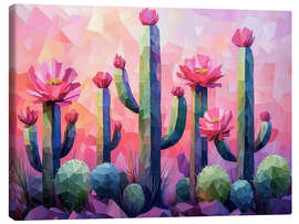 Tableau sur toile Flowering cacti on a pink background - Maria Tuzhilkina