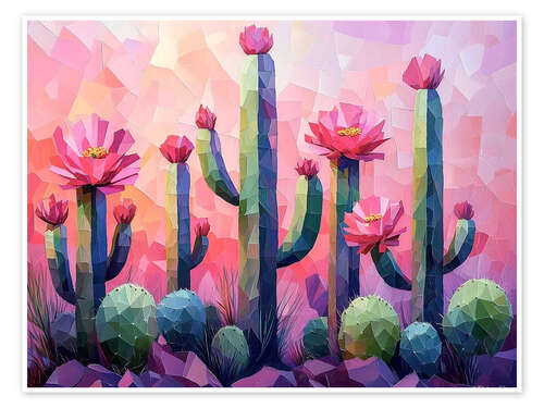 Plakat Flowering cacti on a pink background