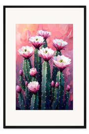 Gerahmter Kunstdruck Rosa Kaktusblumen