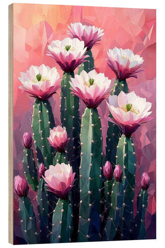 Cuadro de madera Pink cactus flowers