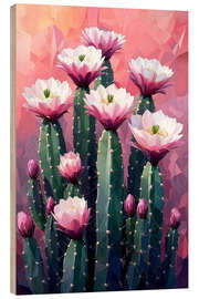 Wood print Pink cactus flowers