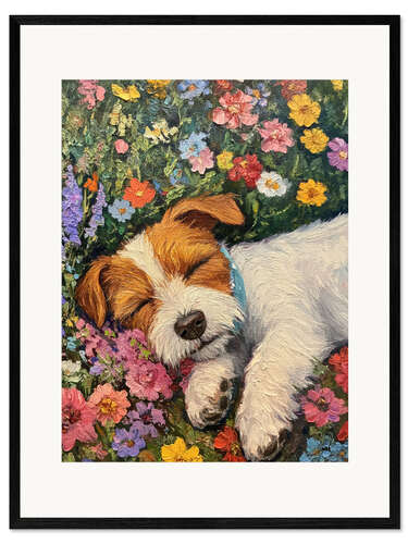 Impresión de arte enmarcada Sleeping dog in spring field