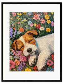 Impresión de arte enmarcada Sleeping dog in spring field
