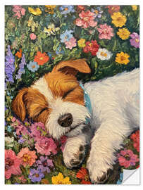 Sticker mural Sleeping dog in spring field - DejaReve