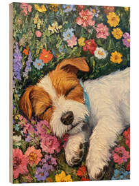 Tableau en bois Sleeping dog in spring field