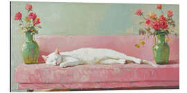 Aluminium print White Cat on a Pink Sofa - DejaReve