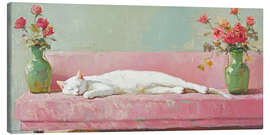 Obraz na płótnie White Cat on a Pink Sofa - DejaReve