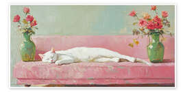 Obraz White Cat on a Pink Sofa - DejaReve
