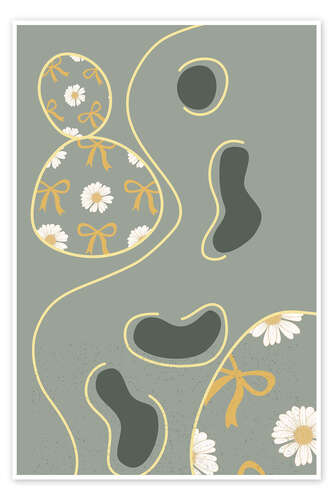 Poster Playful Floral Print in Sage and Yellow