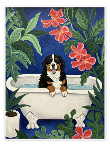 Póster Bernese Mountain dog in bathtub