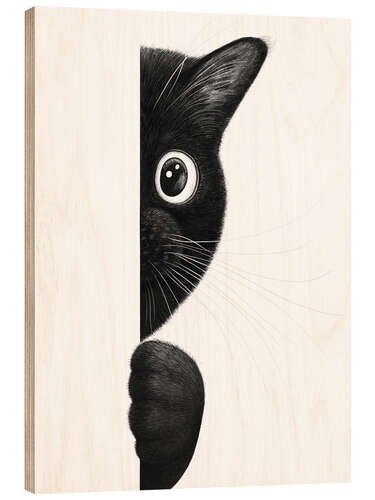 Hout print Cat playing hide and seek