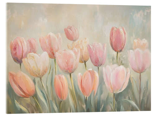 Acrylic print Vintage Spring Pink Tulip Field