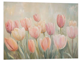 Hartschaumbild Vintage Frühling rosa Tulpenfeld