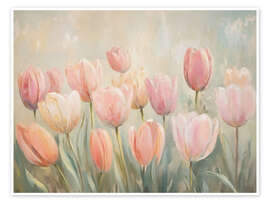 Wandbild Vintage Frühling rosa Tulpenfeld - TAlex