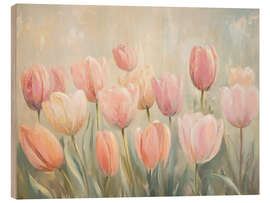 Holzbild Vintage Frühling rosa Tulpenfeld - TAlex