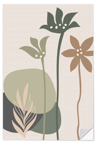 Sticker mural Minimalist Floral Print in Earth Tones