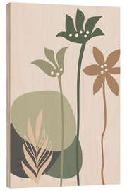 Wood print Minimalist Floral Print in Earth Tones