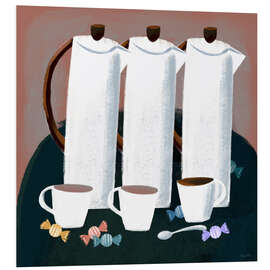 Print på skumplade Good morning! three coffee jugs