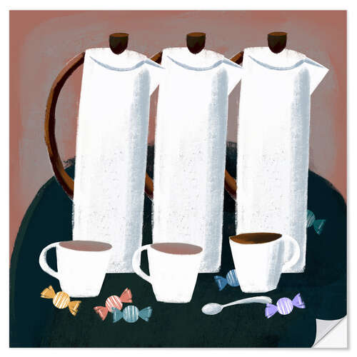 Muursticker Good morning! three coffee jugs