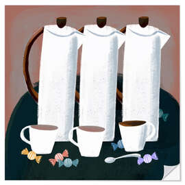 Muursticker Good morning! three coffee jugs