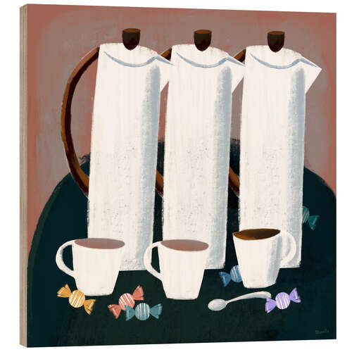 Obraz na drewnie Good morning! three coffee jugs