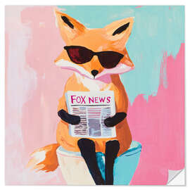Sticker mural Fox News- Fox sitting on toilet - UtArt