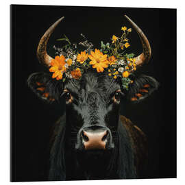 Gallery Print Schwarzes Rind mit Blumenkranz