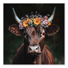 Tableau Cattle portrait with colourful floral decoration - Thomas Klee